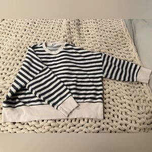OAK + FORT Navy & Cream Striped Crew Sweater